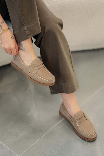 Parponi Sims women's lace-up genuine suede leather loafer shoes sand