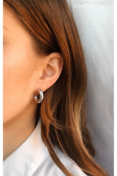 Markiz Takı Pair of Silver Color Hoop Earrings 1.2 cm