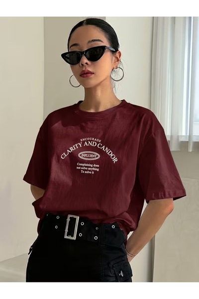 PAVRO Unisex Άνετο T-shirt με μικτό σχέδιο και στάμπα