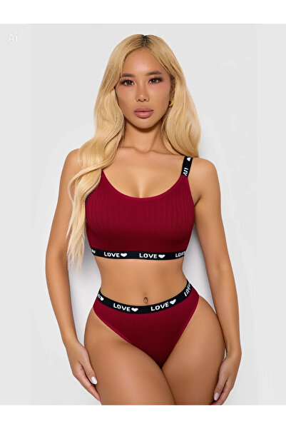 Beruflic Women's Burgundy Love Written Swimsuit Bikini Stylish Flexible Fabri...