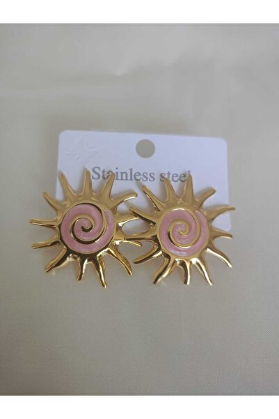 inci çelik aksesuar Pink Enamel Sun Steel Earrings