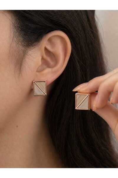 mz mazalinda Geometric Design Women Earrings Cream Color Rectangle Minimal St...