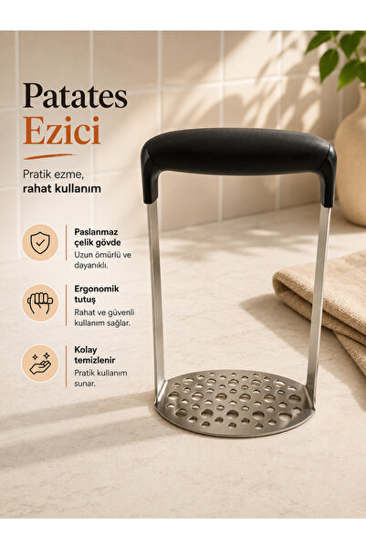 VD Paslanmaz Çelik Patates Ezici Ergonomik Saplı Mutfak Ezici