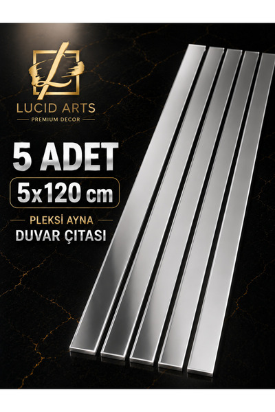 LucitART 5 Adet 5x120 cm Pleksi Ayna Duvar Çıtası Gold & Gümüş Kendinden Yapı...
