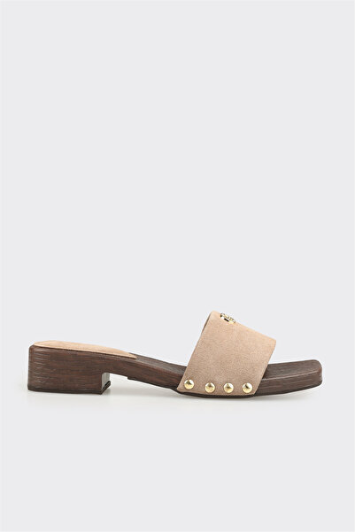Elle Shoes Vizon Deri Kadın Terlik