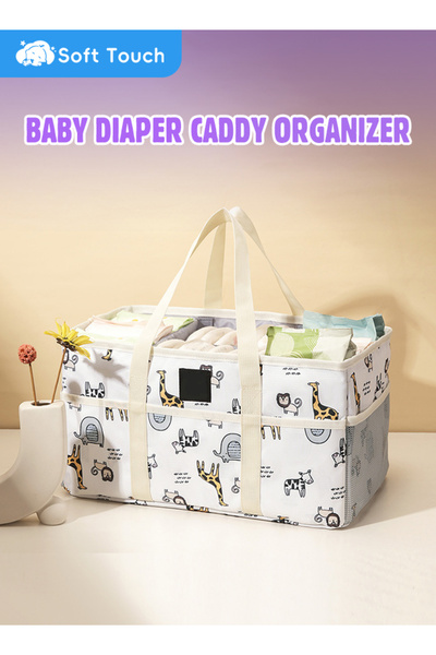 Soft Touch Baby Diaper Caddy Organizer Tote Bag, Portable Nursery Storage Bas...