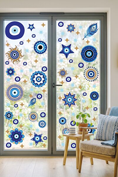 MSticker Nazar Boncuğu Glass Sticker Set 120 Pieces |   Double-Sided Uv Print...