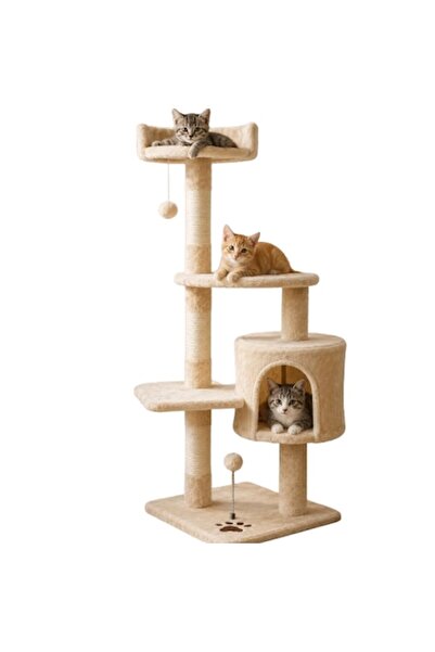 AMYMAT Premium Wooden Cat Play Structure, Multifunctional Activity Center wit...