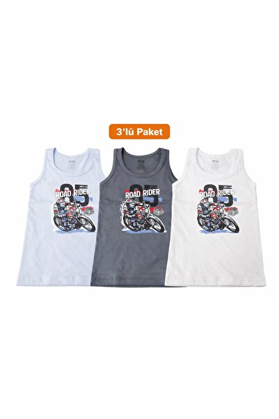 ADN KİDS Boys' Undershirts 3-Pack Colorful Printed 95% Cotton Round Neck Unde...