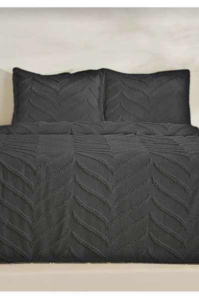 Mandaş Alya -Anthracite- 3 Piece Chenille Bearded Double Pique Bedspread Set ...