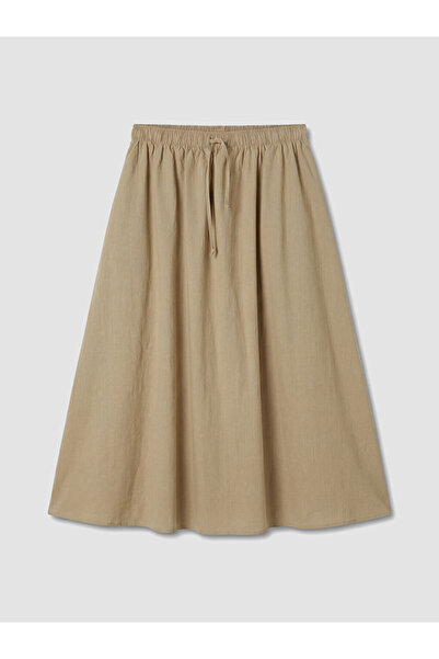 LC Waikiki Beige Elastic Waist Gathered Flared Skirt