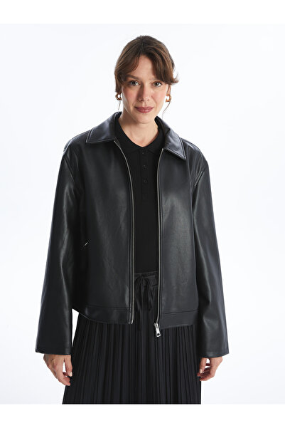 LC Waikiki Collared Neck Women's Faux Leather Jacket