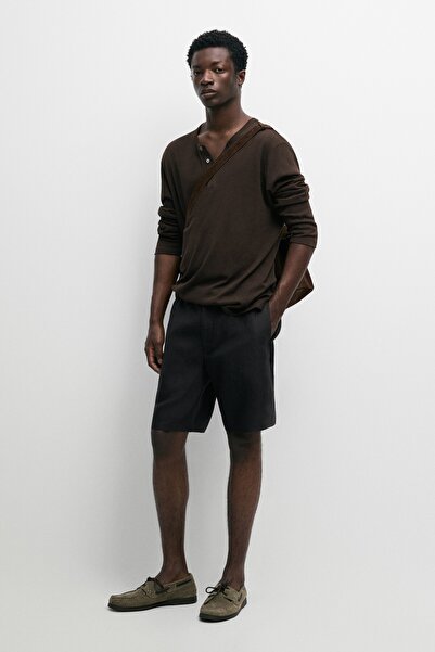Massimo Dutti %100 keten kısa bermuda şort