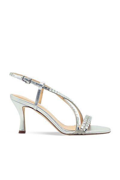 Vario Genuine Leather Stone Heeled Shoes Z644 Silver Leather + Fi̇le