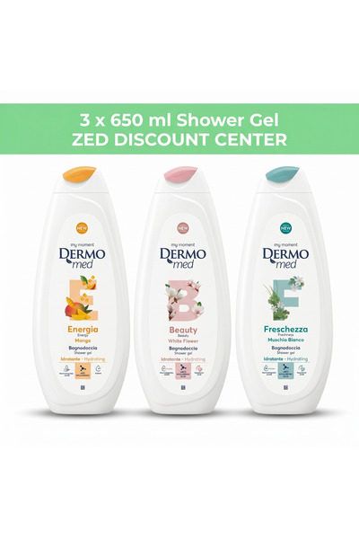 Dermomed Gel de duș 3x 650ml. (Reshness Moscă Albă și Mango Energetic și Floa...