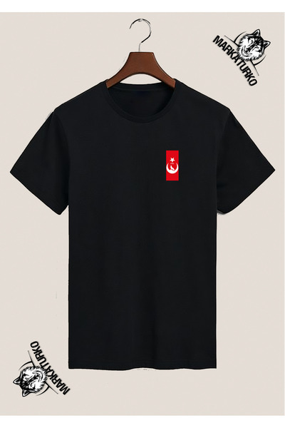 MarkaTurko Turkish Special Design Pocket Printed Black T-Shirt
