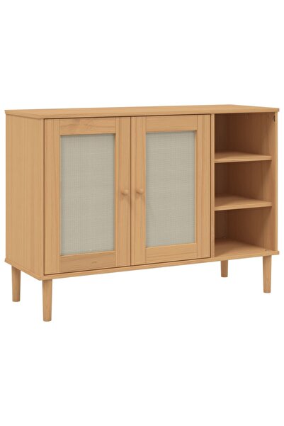 vidaxl Servantă SENJA, aspect ratan maro, 112x40x80 cm, lemn masiv pin
