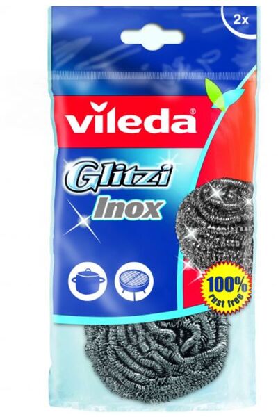 Vileda وسادات تنظيف حلزونية من الفولاذ المقاوم للصدأ إينوكس، عبوة من قطعتين
