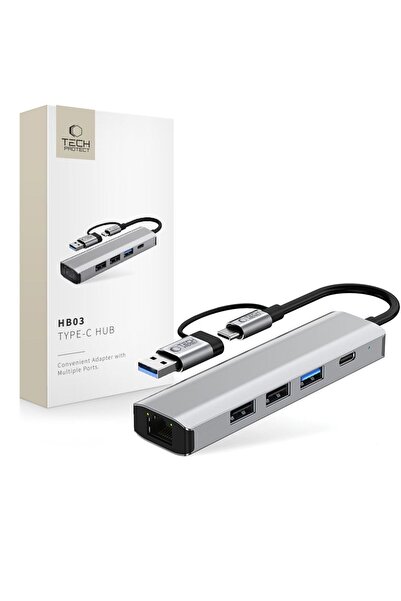 Tech-Protect Hub Adapter 5In1 Type-C To Usb2.0 Usb3.0 Rj45 Macbook Computer