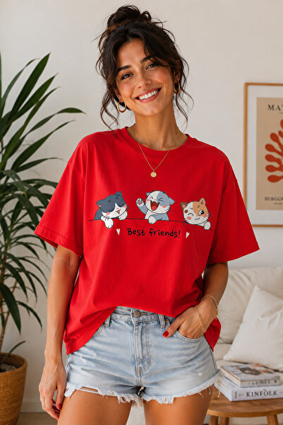 ArtYus Tricou oversize unisex cu imprimeu Best Friends Cat – Tricou casual di...