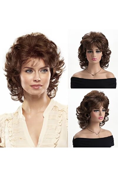 animis beauty Short Brown Wig, Synthetic Fiber with a Curly Look