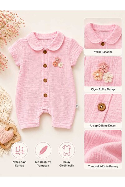 Lino Baby Müslim Kumaş Bebek Aylık Önden Düğmeli Tulum