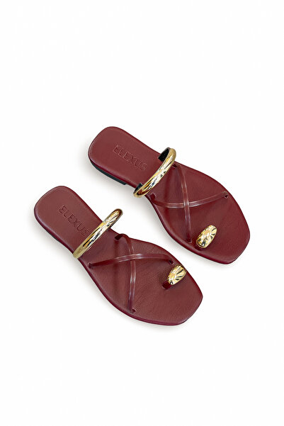 Elexus Women's Slippers with Burgundy Straps and Flat Heel with Buckle