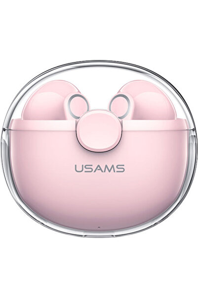 Usams US-BU12 Ακουστικά Bluetooth Handsfree με Θήκη Φόρτισης Ροζ