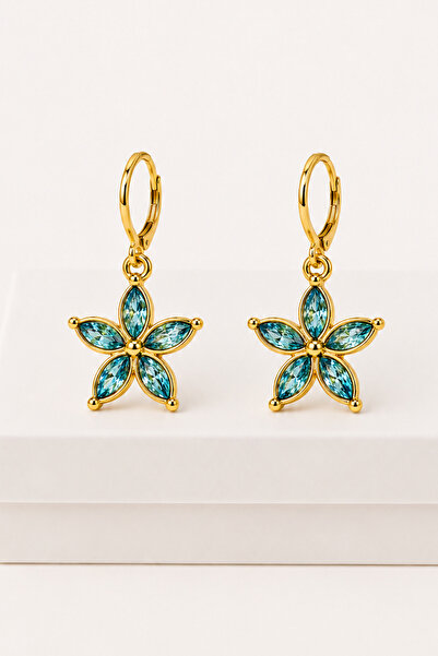 MakeWell Colorful Zircon Stone Lotus Flower Earrings |   Gold Color Flower Fi...