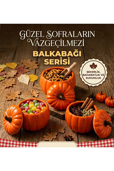 Velorahomee Orta Boy Balkabağı Seramik Şekerlik Baharatlık Sunumluk Kapaklı D...