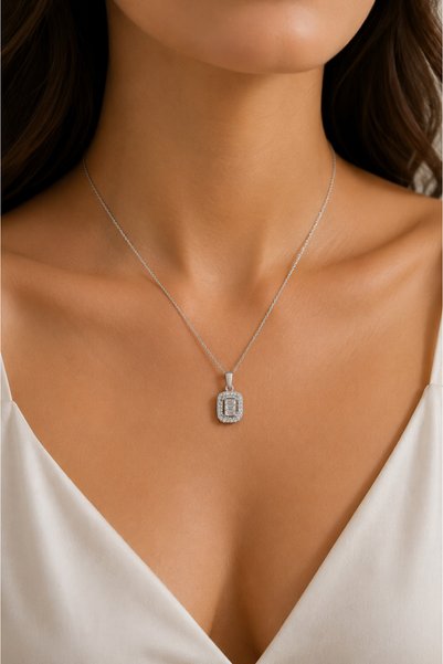 Adata Jewelry Steel Women's Baguette Zircon Necklace Silver Color 45 cm
