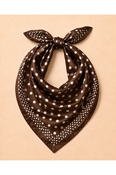 OUS Women's Polka Dot 50X50 cm Satin Scarf, Brown Silky Textured Square Neck ...