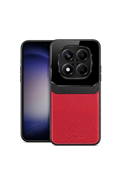 Zebana Xiaomi Redmi Note 15 Pro 5G Uyumlu Kılıf Lens Deri Kılıf Kırmızı
