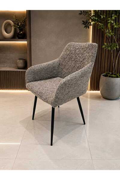 Generic Modern Dining Chair in Luxury Brown Fabric Iron Legs - Contemporary D...