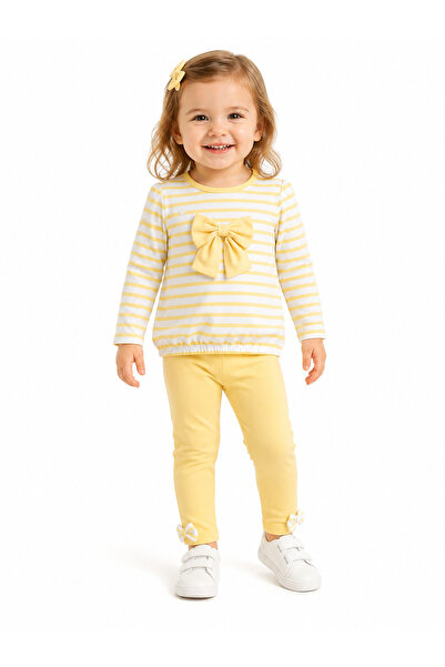 Melisa Ticaret Baby Girl 2-Piece Set Striped T-Shirt Leggings Set with Yellow...