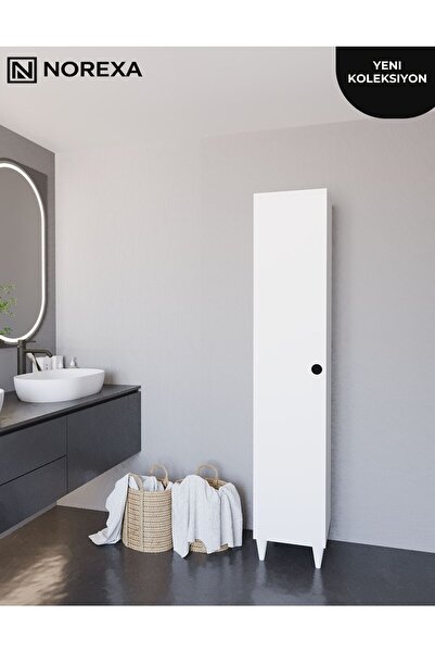 NOREXA Tek Kapaklı 5 Raflı Çok Amaçlı Banyo Mutfak Kiler Dolabı Beyaz