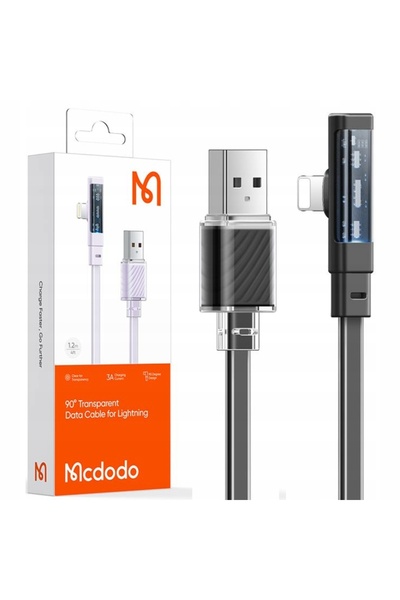 Mcdodo Angled Usb Lightning Flat Cable 36W For Iphone 12 13 14 Black 1M