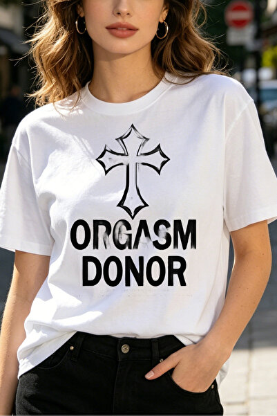 Fleck تي شيرتات نسائية بطباعة Orgasm Donor Cross بأسلوب ملابس الشارع غير الرسمية