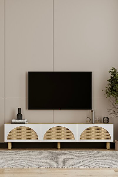 Mufi WooD BOHEM AYAKLI HAZERANLI TV ÜNİTESİ LEFKAS MEŞE-BEYAZ