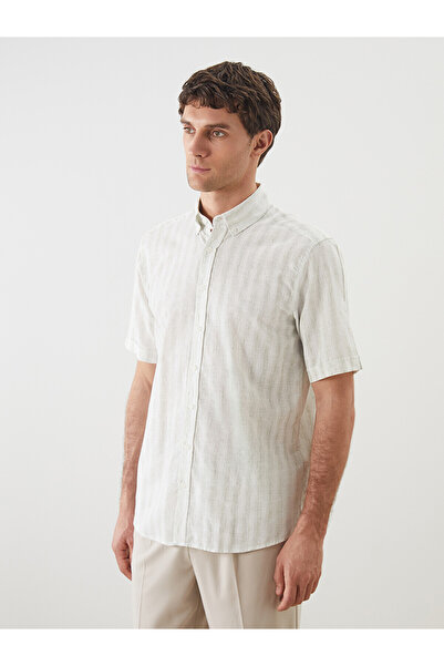 LC Waikiki Nevavm Regular Fit Short Sleeve Striped Linen Blend Men's Shirt wi...