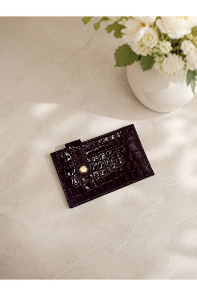 Sellini Crocodile Patterned Claret Red Women's Card Holder Wallet with Snap C...