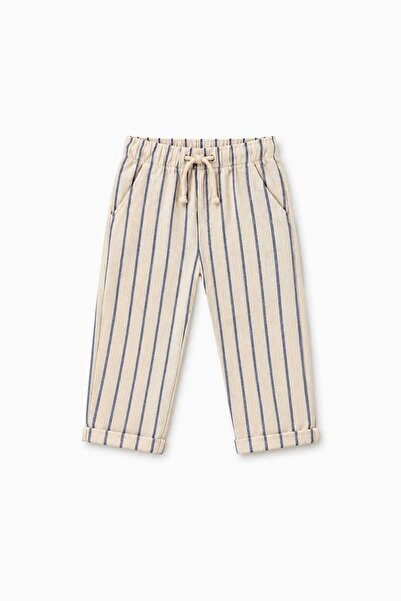 dolcemix çocuk çizgili keten görünümlü muslin pantolon
