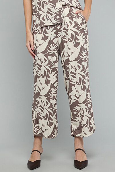 R&B Floral Print Straight Fit Pants with Drawstring Waist