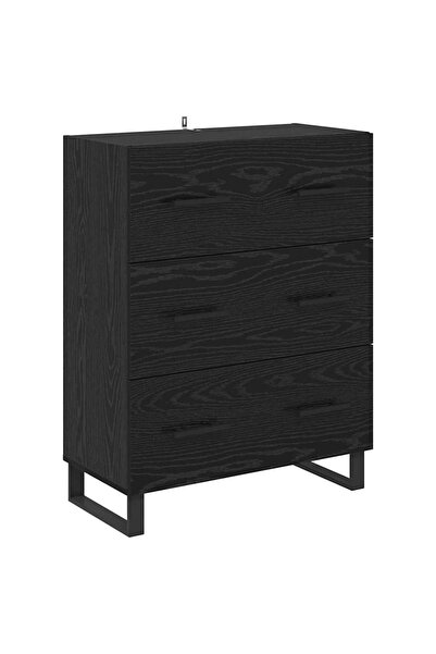 vidaxl Bufet Stejar Negru 69,5 x 34 x 90 cm Lemn Ingineresc și Fier