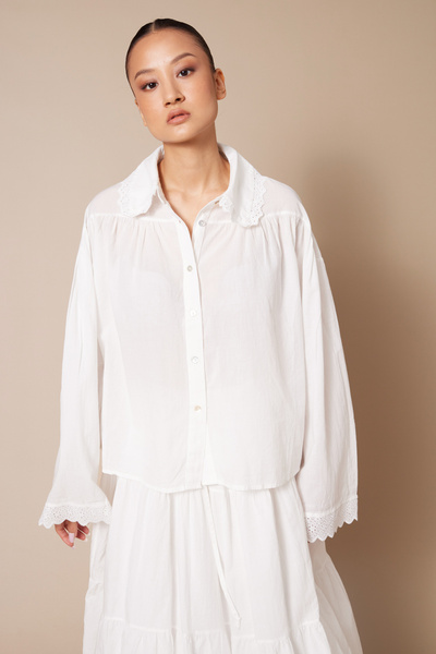 Nisan Lace-Detail Long Sleeve Shirt Ecru
