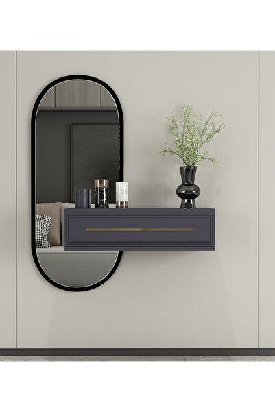 morepp Glow 70cm Duvara Monte Kapaklı Raflı Modern Dresuar Antrasit-Altın