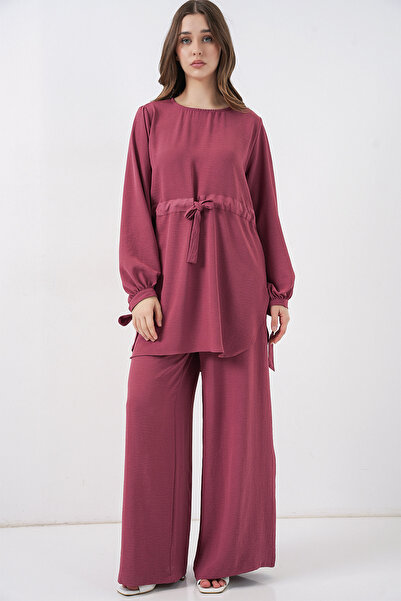 Merterium Women's Long Tunic Pants Double Set - Dusty Rose 1419