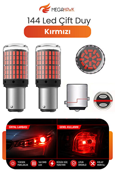 MEGAHAWK 144 LED Çift Duy Kırmızı LED Ampul BAY15D 1157 Stop Fren Park Lambas...