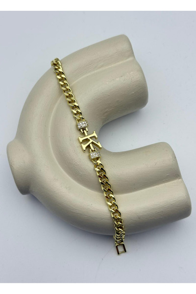 BİJU YILMAZ Vip Gold K Letter Stone Gourmet Bracelet - 26Vipb36