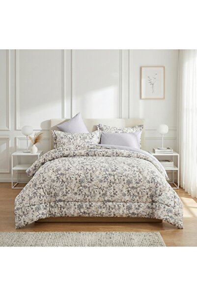 Alhabib bedding Queen Microfiber Summer Bedspread Beige and Gunmetal with Flo...